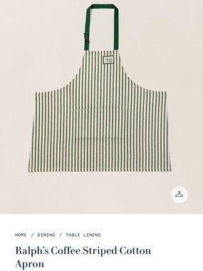 Ralph Lauren Green and White Striped Cotton Apron NEVER WORN * NWT *